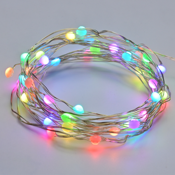 ACA Lighting X0150819 50 LED супер гирлянд многцветен сребриста медна тел USB адаптер 5V Wi-Fi + Bluetooth + инфрачервено дистанционно IP44 5м + 2м кабел