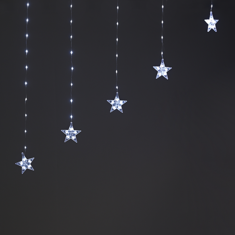 x042222210.png ACA Lighting X042222210 222 LED завеса със звезди студена светлина прозрачна медна тел адаптер свързваемо до 3 комплекта 3×1.2м 8 функции IP20 3м кабел