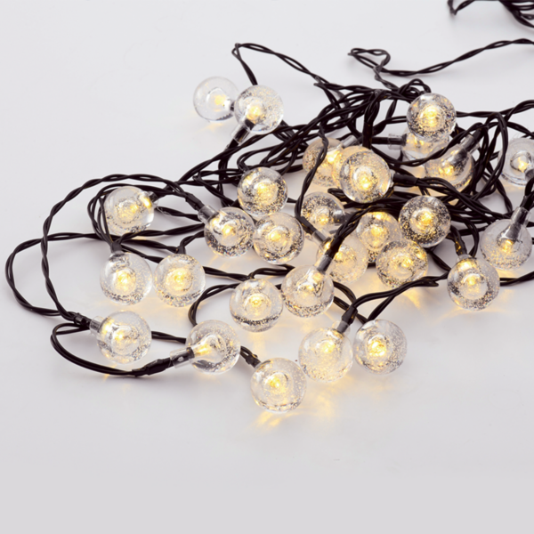 ACA Lighting X043014232 30 соларни LED топла светлина – пластмасови топки мигащ режим черен кабел IP44 4.35м + 2 м