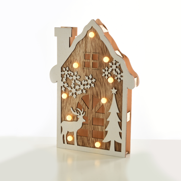 ACA Lighting X0591106 Plywood къща – 9 топли LED бат. (2×AA) IP20 19×4×29см