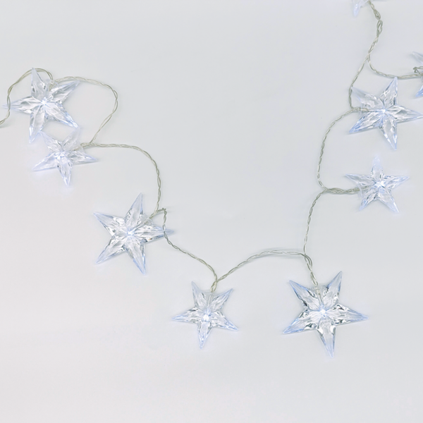 ACA Lighting X061021242 Пластмасови големи и средни звезди – 10 LED батерии 3×AA студена светлина IP20 135 + 30см прозрачен кабел