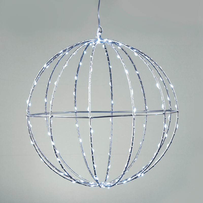 x0614424226.png ACA Lighting X0614424226 Сребърна топка Ø30см – 144 мини LED студено бяло сребърна тел адаптер 4.5V IP44 3м кабел