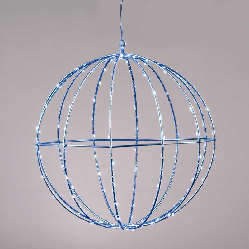 x0614464226.png ACA Lighting X0614464226 Сребърна топка Ø30см – 144 мини LED синьо сребърна тел адаптер 4.5V IP44 3м кабел
