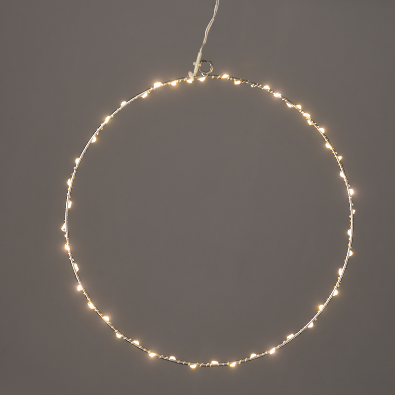 x064514227.png ACA Lighting X064514227 Сребърен кръг Ø30см – 45 мини LED топло бяло сребърна тел адаптер 3V IP44 3м прозрачен кабел