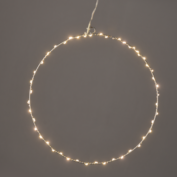 ACA Lighting X066514227 Сребърен кръг Ø50см – 65 мини LED топло бяло сребърна тел адаптер 3V IP44 3м прозрачен кабел
