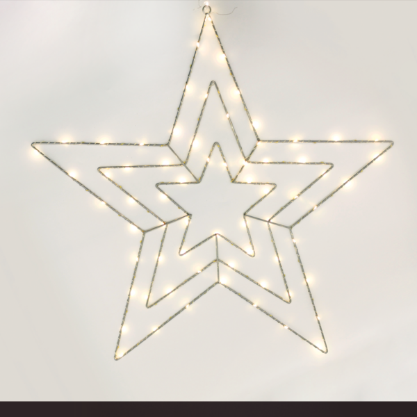 ACA Lighting X067014225 Три звезди – 70 мини LED топло бяло сребърна медна тел адаптер 3.5V IP44 65.5×65.5см 3м прозрачен кабел