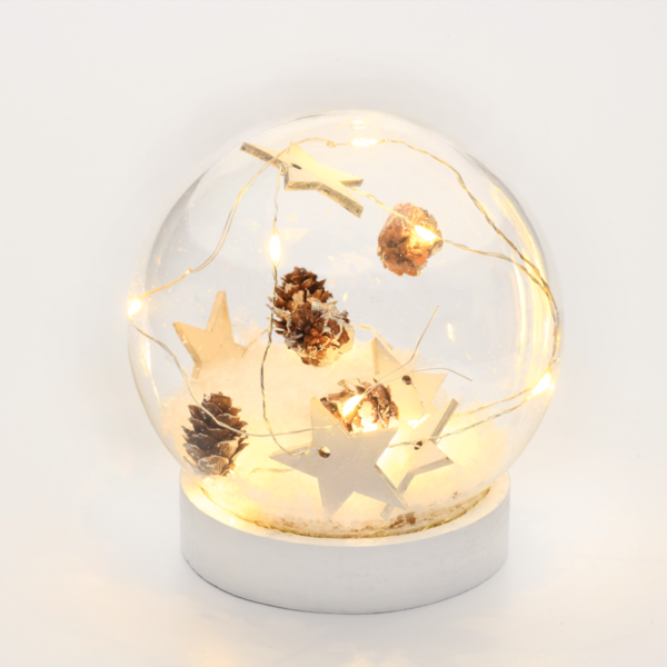 ACA Lighting X07101132 Стъклена снежна топка – звезди 10 мини топли LED бат. (2×AAA) IP20 Ø12см