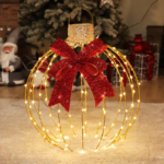 ACA Lighting X0712814102 3D златна топка с панделка – 128 LED топло бяло мига златна медна тел адаптер 4.3V Ø60см 4 земни колчета IP44 прозрачен кабел