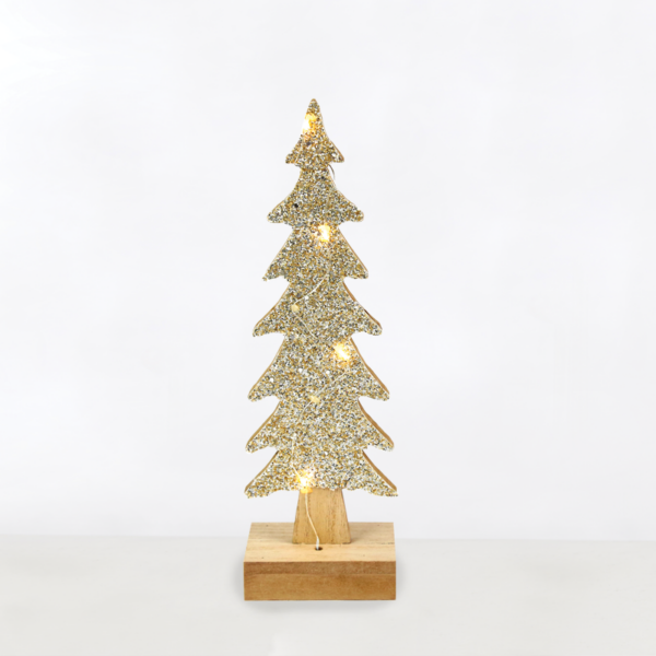ACA Lighting X0741142 WOODEN XMAS TREE – 4 мини топли LED бат. (2×AAA) сребърна тел IP20 Ø9.5×30.5см
