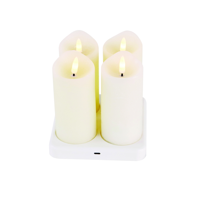 x0741694.jpg ACA Lighting X0741694 4 истински бели свещи – топла светлина 4 LED бат. (2×AA) с дистанционно Ø6×12см USB Type-C кабел 60см