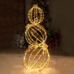 ACA Lighting X076414105 Комплект 3×3D топки – 262 LED топло бяло мига стеди златна медна тел адаптер 4.35V 51×51×130см IP44 5м кабел