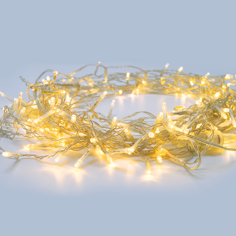 x08100121.png ACA Lighting X08100121 100 LED гирлянд (на всеки 5см) топла бяла светлина адаптер 31VDC свързваемо до 6 комплекта IP44 5м прозрачен кабел