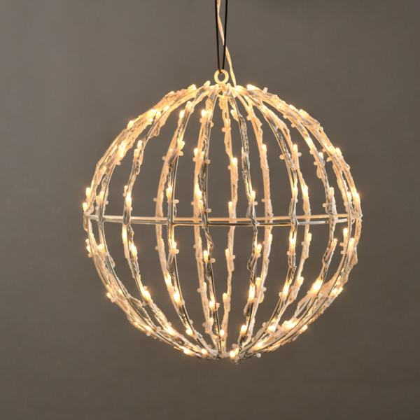 ACA Lighting X081001413 3D топка – 100 LED топло бяло адаптер 4.5V IP44 20×20×21см бял кабел 5 м