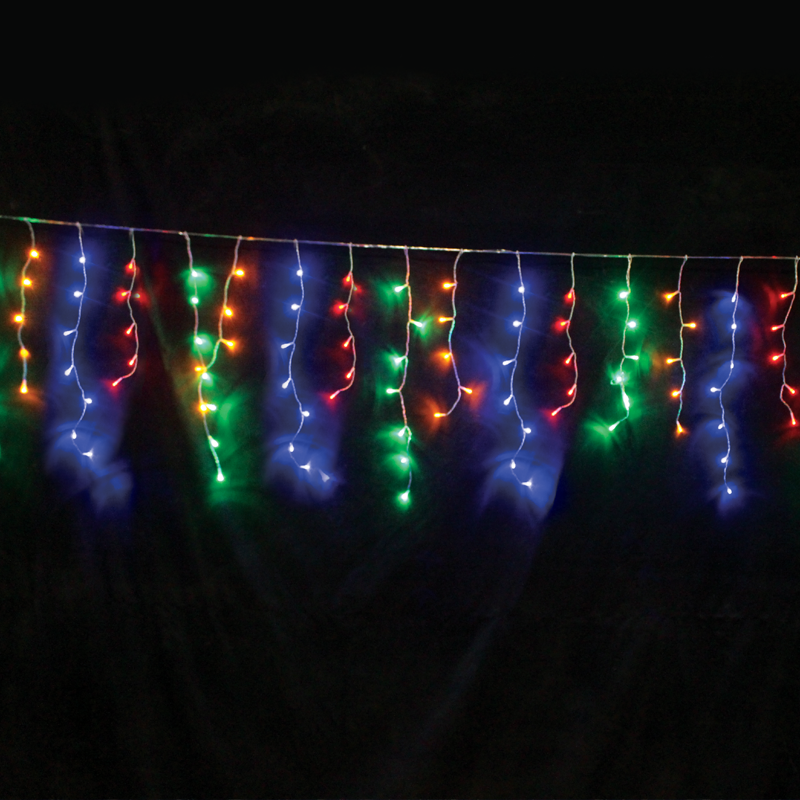 x081441029.png ACA Lighting X081441029 144 LED ледени висулки 5-7-5-7 24 нишки многцветни адаптер 31V DC свързваемо до 4 комплекта IP44 300×60см 3м прозрачен кабел
