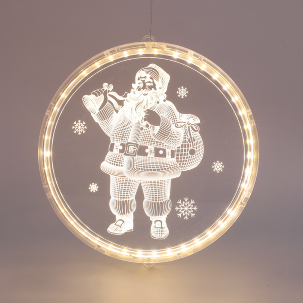 ACA Lighting X08241258 3D акрилен Дядо Коледа – 24 топли LED стеди IP20 21×21.6см USB кабел