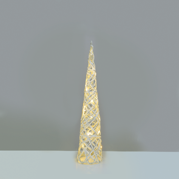 ACA Lighting X11201118 Бяло-сребърна конусна елха 20 мини топли LED бат. 3×AA IP20 Ø13×40см
