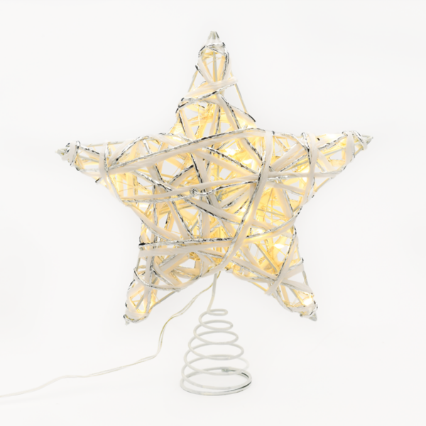 ACA Lighting X11201125 Бяла и сребърна изпъкнала звезда 20 мини LED топла светлина бат. 3×AA IP20 23×5×20см