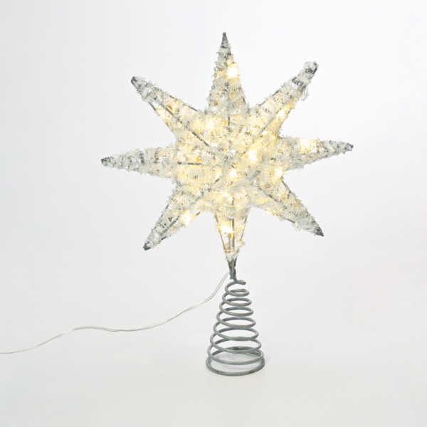 ACA Lighting X112011281 Сребърна звезда от ламе (тип 1) 20 мини LED топла светлина бат. 3×AA IP20 28×5×20см
