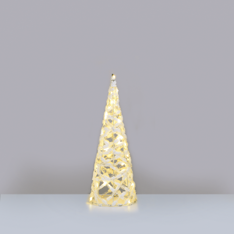 x11301119.png ACA Lighting X11301119 Бяла конусна елха от памучна нишка 30 мини топли LED бат. 3×AA IP20 Ø18.5×50см