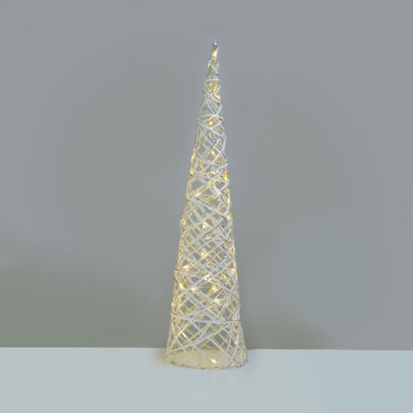 ACA Lighting X11401118 Бяло-сребърна конусна елха 40 мини топли LED бат. 3×AA IP20 Ø20.5×80см