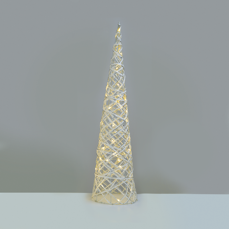 x11401118.png ACA Lighting X11401118 Бяло-сребърна конусна елха 40 мини топли LED бат. 3×AA IP20 Ø20.5×80см