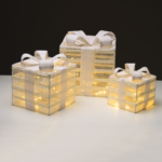 ACA Lighting X11751115 Комплект бели подаръчни кутии с юта панделка 75 LED (15+25+35) топла светлина бат. 3×3AA IP20 17 23 28.5см