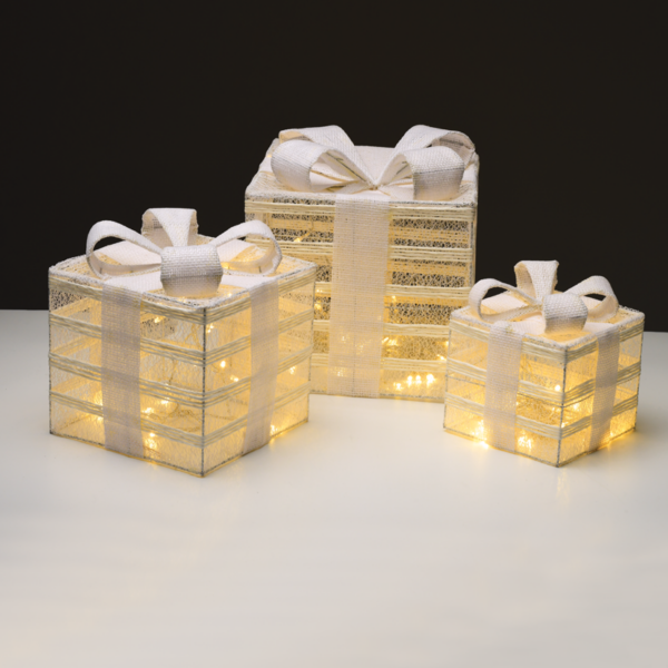 ACA Lighting X11751115 Комплект бели подаръчни кутии с юта панделка 75 LED (15+25+35) топла светлина бат. 3×3AA IP20 17 23 28.5см