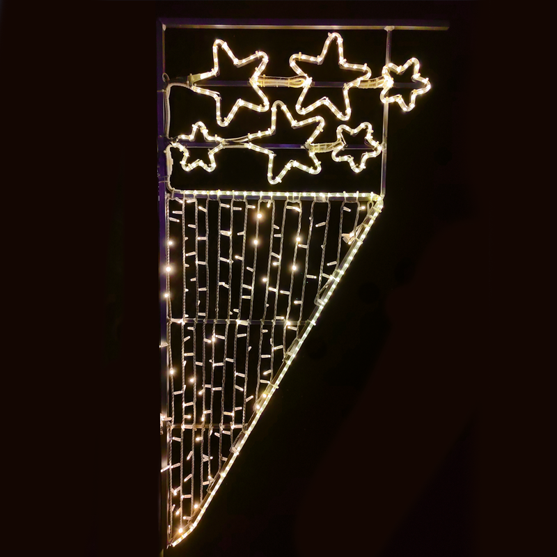 x174641113.png ACA Lighting X174641113 Водопад от 6 звезди – 464 LED стълбов мотив 8м въжена лента + 9.6м топло бяла гирлянда стеди IP65 180×90см 1.5м кабел