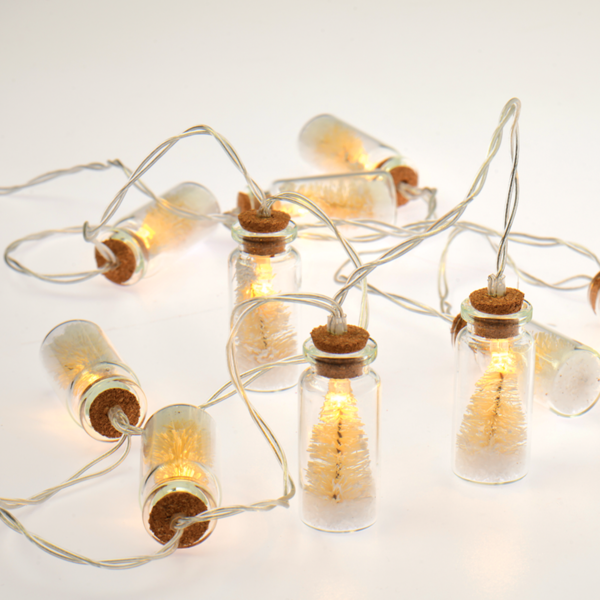 ACA Lighting XJ10WW2A Мини стъклена бутилка – бяло дърво 10 LED батерии 2×AA топла светлина IP20 135 + 30см прозрачен кабел