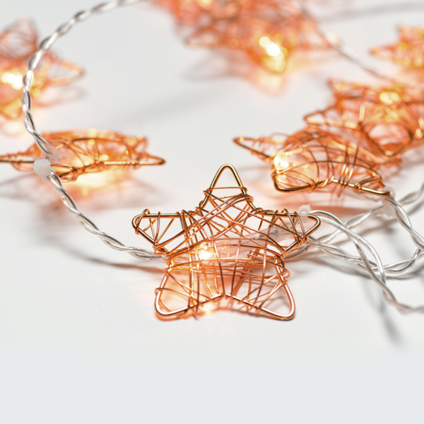 ACA Lighting X061011231 Метални звезди – 10 LED батерии 3×AA топла светлина меден метал IP20 135 + 30см прозрачен кабел