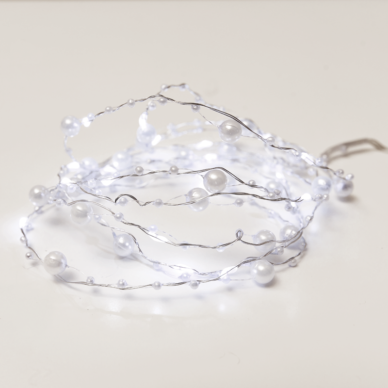 xsw20w2apearl.png ACA Lighting XSW20W2APEARL Мотив перла – 20 LED студена бяла светлина сребриста медна тел батерии 2×AA IP20 2м + 10см 1.2W