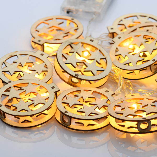 ACA Lighting XWBSTARS102A Дървен мотив – кръгла звезда 10 LED батерии 3×AA топла светлина IP20 135 + 30см прозрачен кабел