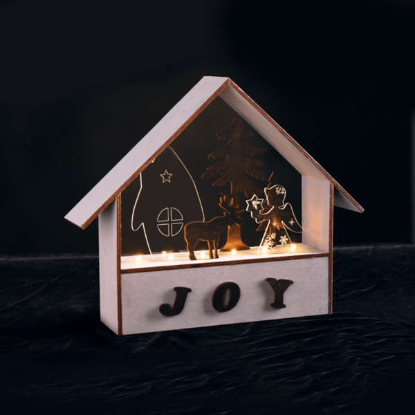 ACA Lighting XWHOMEA3A WOODEN HOUSES – 6 LED бат. (2×AAA) сиво дърво топла светлина IP20 27.8×6.5×24.5см