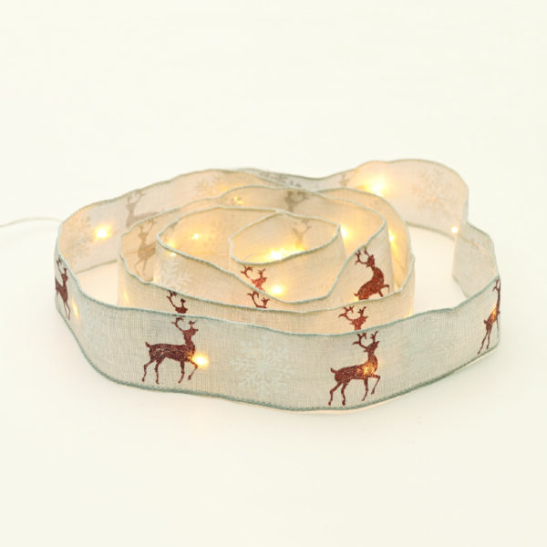 ACA Lighting X07201189 Бяла панделка с елени – 20 LED медна тел топла светлина сребърен кабел батерии 2×AA (не са включени) IP20 2м + 30см 1.2W