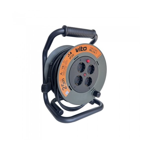 Vito 8008250 МАКАРА С КАБЕЛ 25М х 3 5G MILITA 1 4 КОНТАКТА ТЕРМИЧНА ЗАЩИТА IP20