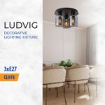 Vivalux VIV005293 Плафон LUDVIG CL973-3R 3хЕ27 метал+стъкло черен