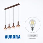 Vivalux VIV005306 Полилей AURORA SSP986-L4H 4хE27 метал+стъкло кафе