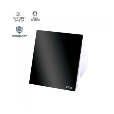 Vito 8005265 ВЕНТИЛАТОР ЗА БАНЯ VENTI GL120 Φ120 ММ 15W СТЪКЛЕН ПАНЕЛ ЛАГЕР И КЛАПА ЧЕРЕН
