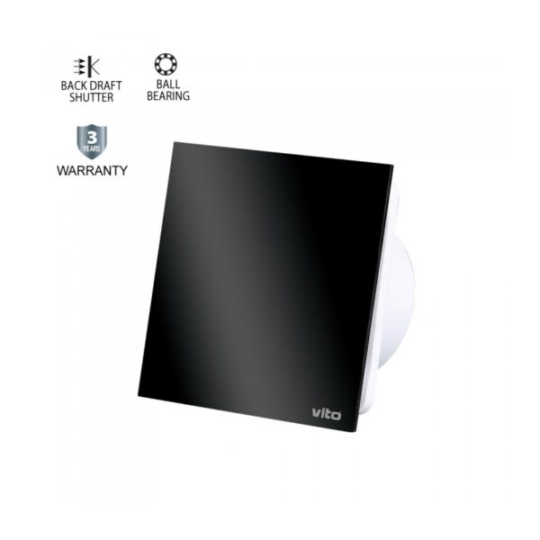 Vito 8005265 ВЕНТИЛАТОР ЗА БАНЯ VENTI GL120 Φ120 ММ 15W СТЪКЛЕН ПАНЕЛ ЛАГЕР И КЛАПА ЧЕРЕН