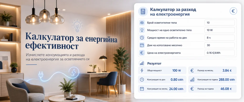 Калкулатор за енергийна ефективност и разход на електроенергия за осветление