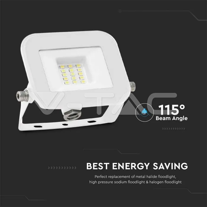 V-TAC VT-10011 10W LED Прожектор SAMSUNG Чип PRO-S Бяло Тяло 3000К