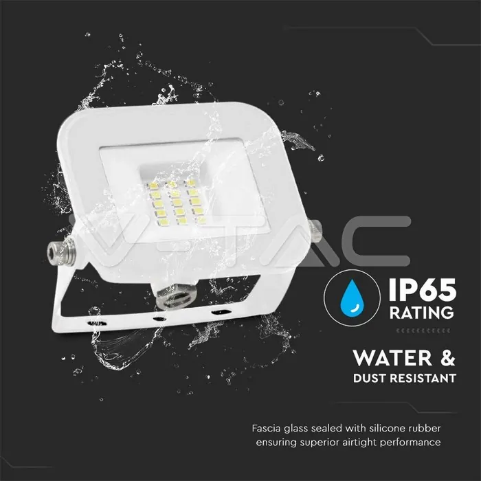 V-TAC VT-10011 10W LED Прожектор SAMSUNG Чип PRO-S Бяло Тяло 3000К