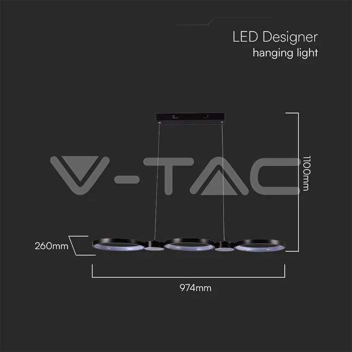 V-TAC VT-10044 LED Осветител 38W Висящ (95*100CM) Черен 3000K