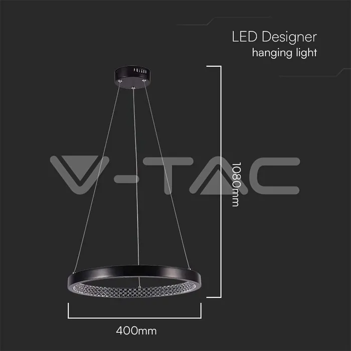 V-TAC VT-10052 19W LED Висящ Осветител Акрил Кристал Черен 3000K