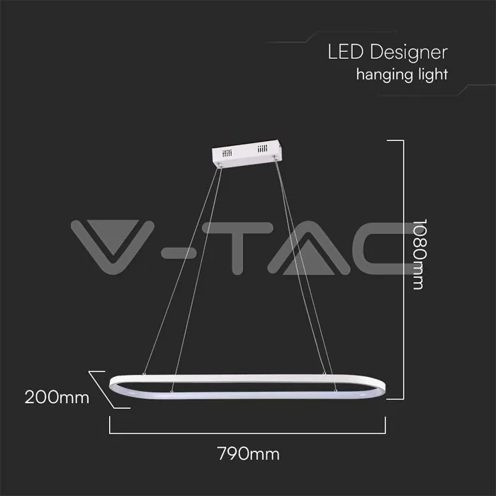 V-TAC VT-10055 24W LED Висяща Лампа (80*20*100CM) 4000K Бяло Тяло