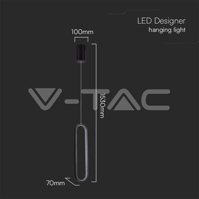 10076-5.jpg V-TAC VT-10076 13W LED Висяща Лампа 40CM 3000K Черно Тяло