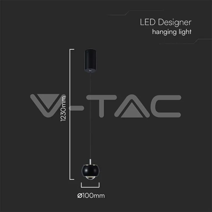 V-TAC VT-10078 9W LED Висяща Лампа (10*10*100см) Черно 3000K