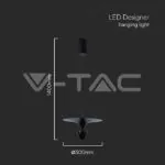 V-TAC VT-10083 9W LED Висяща Лампа (30*320*100CM) Черно 3000K