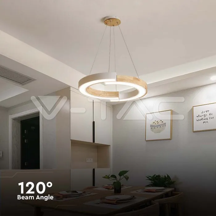 V-TAC VT-10090 LED Осветител 32W Висящ (43*100) 3000К Бяло Тяло С Дърво
