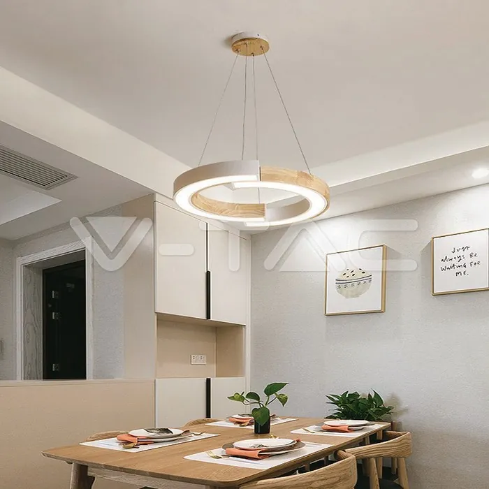 V-TAC VT-10090 LED Осветител 32W Висящ (43*100) 3000К Бяло Тяло С Дърво